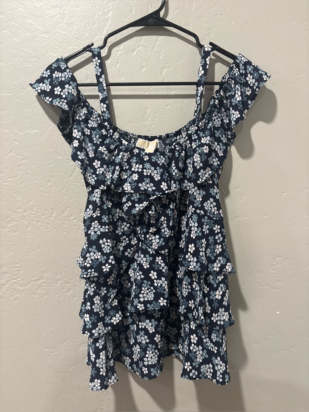 Michael Kors Blue Floral Open Shoulder Blouse